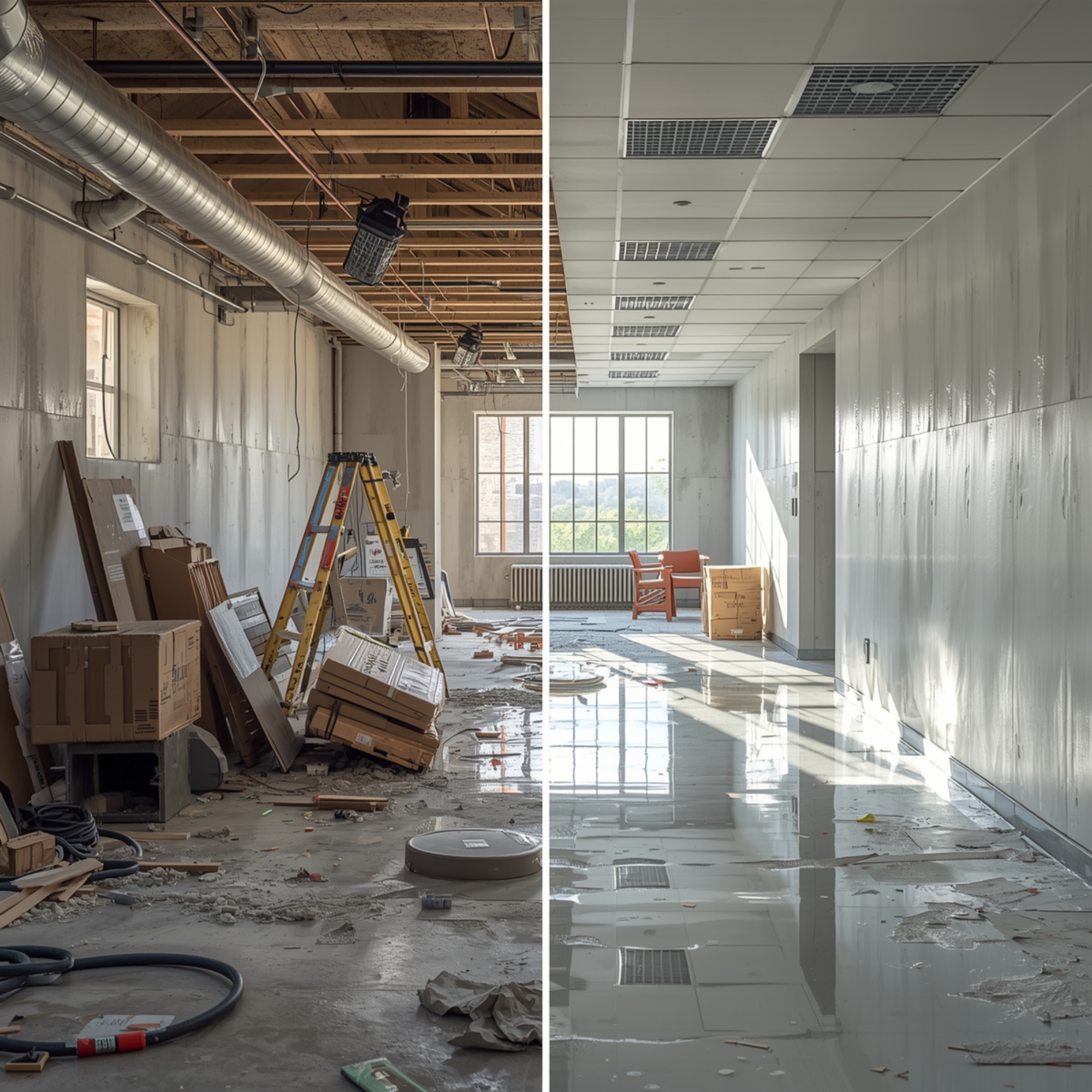 Nettoyage après construction effectué par Bon Ménage dans une maison rénovée à Québec.